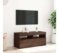 ROMHZKS Mobile TV con luci a LED, colore marrone, effetto quercia, 90 x 35 x 40 cm