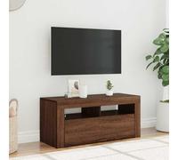 ROMHZKS Mobile TV con luci a LED, colore marrone, effetto rovere, HiFi, mobile TV, 90 x 35 x 40 cm
