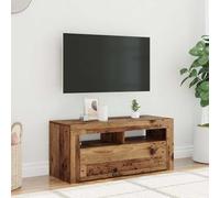 ROMHZKS Mobile TV con luci a LED, effetto legno anticato per TV, mobile TV, 90 x 35 x 40 cm