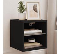 ROMHZKS Mobile TV da parete con luci a LED, colore nero, consolle con cassetti, tavolino da caffè, cassettiera TV, 30 x 28,5 x 30 cm