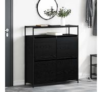 ROMHZKS Scarpiera moderna nera effetto rovere, 100 x 34 x 112 cm, con ante incernierate e robuste gambe in acciaio, molto spazio per le scarpe, facile da montare.