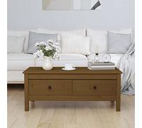 ROMHZKS Tavolino classico in legno massello con 2 cassetti e robusto piano in legno di pino per ulteriore spazio nel soggiorno