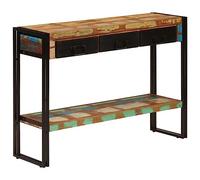 ROMHZKS Tavolo consolle 110 x 30 x 76 cm legno antico massiccio con 3 cassetti e 1 ripiano, stile industriale in legno massiccio riciclato, gambe in ferro robusto, unico