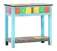ROMHZKS Tavolo consolle dipinto a mano in legno di mango con 2 cassetti, 80 × 35 × 75 cm, in legno massello per la decorazione del soggiorno. Questo unico tavolo consolle fatto a mano