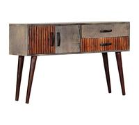 ROMHZKS Tavolo consolle in legno di mango massiccio, grigio, 120 x 35 x 75 cm, con 2 ante e 2 cassetti per spazio di archiviazione, gambe stabili e piano del tavolo, elegante arredamento da soggiorno