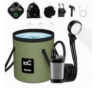 Romicta Doccia da Campeggio Portatile con Batteria Ricaricabile da 6000mAh e Display LED - Secchiello Pieghevole 4 Modalità di Spruzzo Pompa Impermeabile IPX7 Ideale per Trekking, Viaggi, Guida