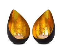 ROMINOX Set di 2 candele dorate con rivestimento in lamina dorata, per Natale, festa di San Valentino, festa della mamma, dimensioni: circa 7,9 x 7,5 x 11 cm