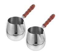 ROMISBABA 2 pezzi Caffettiera Turca in Acciaio Resistente da Manico Legno Isolante Pentola per Caffè Arabo e Greco Riscaldamento Uniforme per Latte e Bevande Design Elegante per Cucina