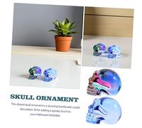ROMISBABA 2 Pezzi Halloween Skull Sculptures Crystal Glass Hand Polished Detailed Skeleton Head Figurines For Office Desk And Festive Decor