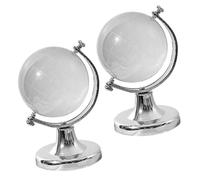 ROMISBABA 2 Pezzi Mappamondo in Cristallo Trasparente Rotondo Supporto, Globo Geografico da Tavolo Decorativo per Ufficio e Casa, Scultura Sfera Mappa del Mondo per Studio e Soggiorno