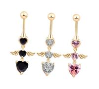 ROMISBABA 3 pezzi Anelli per il Girovita Donna Forma di Cuore con Decorazioni Angeliche Piercing Chirurgico Inossidabile Skin Friendly e Design Elegante per Occasioni Speciali