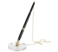 ROMISBABA 4 Pezzi Penna Da Banco Con Base Cristallo Trasparente e Catena Penna Verticale Per Reception e Scrivania Ufficio Accessorio Firmatario Multifunzione Elegante e Resistente