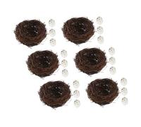 ROMISBABA 6 Set Nido Uccelli Artificiale in Rattan con Uova Decorazione Country per Giardino e Interni Resistente per e Regalo