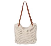 ROMISBABA Borsa da Donna in Cotone Uncinetto Estiva Chiusura a Cerniera Bianca, Morbida e Comoda, per Spiaggia e Uscite Casual