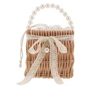 ROMISBABA Borsa Tracolla in Paglia Intrecciata Boho con Manico Perla e Fiocco Piccola Borsa Mano in Rattan per Donna per Spiaggia Matrimoni e Feste Estive