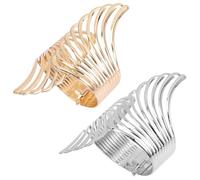 ROMISBABA Braccialetti Rigidi a Molla da Donna 2 Pezzi con Motivo a Piuma Traforato Bracciali Leggeri in Metallo Oro e Argento Accessori Moda per Ragazze Adolescenti e Regali per