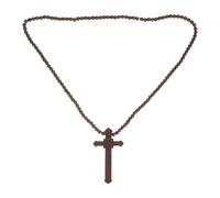 ROMISBABA Collana Religiosa in Legno Perline e Ciondolo Croce Cristiana Rosario Preghiera per Donna Accessorio Spirituale e Bomboniera Natalizia Crocifisso da Indossare