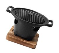 ROMISBABA Griglia per Barbecue da Interno a Carbone Piccolo con Piastra Giapponese e Supporto in Legno, Set Accessori per Grigliate Domestiche, per Bistecche, Pollo e Verdure senza Fumo