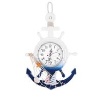 ROMISBABA Orologio da Parete Ancora Specchio con Timone in Legno e Plastica Decorazione Tema Marittimo per Soggiorno e Camera Stile Blu e Bianco
