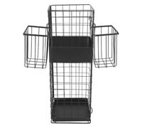 ROMISBABA Portaombrelli in Ferro Nero con Cestino Appendiabiti e Vassoio Raccogli Gocce Integrato, Base Antiscivolo Robusta per Arredamento Elegante e Classico da Interno e Ufficio