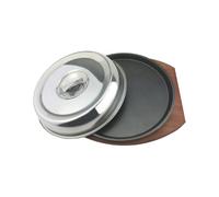 ROMISBABA Set 1 Pezzo Piastra Rotonda in Metallo Base in Legno e Coperchio per Bistecca Occidentale, per Barbecue, Resistente e Facile da Pulire