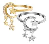 ROMISBABA Set 2 Anelli Aperto Regolabile Donna Design Celeste e Stella in Rame con Pietre Vintage Facili da Indossare per Matrimonio e Appuntamenti