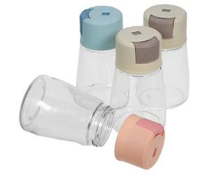 ROMISBABA Set 4 Pezzi Dosatori per Spezie in Vetro per Cucina, Contenitori per Sale Dosaggio Preciso, Facili da Pulire, per Cucina Domestica e Colore Casuale