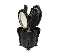 ROMISBABA Set 5 Pezzi Pettini e Spazzole Capelli Vintage Nero in Plastica con Specchio da Tavolo e Supporto, Massaggia Cute, Adatto per Uso Domestico e Ufficio