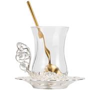 ROMISBABA Set di Tazzine da Caffè Lega di Alluminio in Vetro con Piattino e Cucchiaino, Design Termine Versatile per Ufficio e Caffè