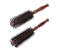 ROMISBABA Spazzola Rotonda per Chioma con Setole di Cinghiale 2 Pezzi Manico in Legno Ergonomico per Styling e Arricciatura Chioma Marrone
