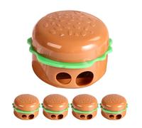 ROMISBABA Temperino Hamburger Manuale 5 Pezzi in Abs e Metallo Marrone, Temperamatite Portatile Versatile per Casa e Scuola, Design Creativo e Divertente