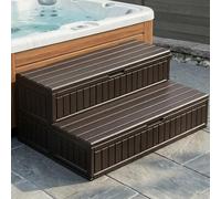 ROMIVO Gradini Vasca Idromassaggio, Impermeabile Antiscivolo con Due Ripiani portaoggetti e Portata Massima di 226KG, Multiuso Robusta Ideale per vasche idromassaggio, verande, Caravan e Spa, Marrone