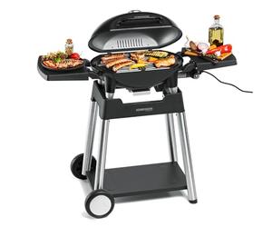 ROMMELSBACHER Barbecue Grill BBQ 4100/S, griglia in ghisa, coperchio a cerniera con indicatore di temperatura, temperatura fino a 300 °C, regolabile in modo continuo, incluso carrello per barbecue,