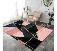 ROMOER Abstract Geometric Line Color Block Area Tag Del Per Soggiorno Missa A Pavimento Nero E Rosa Stampato Grande, Lavabile A Pile Corta Per Camera Da Pranzo Camera Da Letto Non Slip Tappeto,