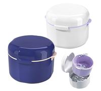 ROMOLY 2 Pezzi Porta Dentiera con Cestello per Risciacquo (Blu e Bianco) - Porta Apparecchio Denti, Scatola Portaoggetti Portatile per Denti Finti, Allineatore Dentale, Contenzione Dentale
