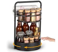 Romon 2 Livelli Portaspezie Girevole, salvaspazio cucina con porta rotolo da cucina, 360° Lazy Susan e Regolabile Organizer Versatile, Anti-scivolo per Dispensa e Comò Cucina, Nero (45x28x25cm)