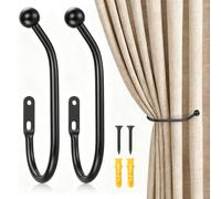Romon 2 Pezzi Ganci Per Tendee Nero, Fermatenda Da Muro In Lega D’Alluminio - Ferma Tenda Per Attaccapanni, Ganci A Muro, Maniglia Della Porta (18,5x10cm)
