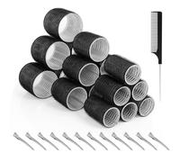 Romon 31 Pezzi Bigodini Grandi Set, 60mm 45mm 36mm Autoafferranti e 12 Pz Fermagli, Hair Rollers Boccoli Capelli Senza Calore per Salon Barber, Dormire, Capelli Lunghi e Corti, Nero