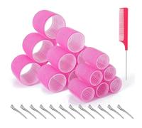Romon 31 Pezzi Bigodini Grandi Set, 60mm 45mm 36mm Autoafferranti e 12 Pz Fermagli Hair Rollers Boccoli Capelli Senza Calore per Salon Barber, Dormire, Capelli Lunghi e Corti(Rosa)