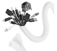 Romon 3m Guaina Cavi Intrecciata, 25-32 mm Flessibile Self-closing Raccogli Cavis, Tagliabile Nascondi Cable management, Espandibile Copri Cables Elettrici per TV Computer Ufficio Casa Auto- Bianco