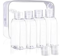 Romon 5 Pezzi Flaconi Da Viaggio, Kit Viaggio Aereo 100ml Antigoccia - Transparent Contenitori Da Viaggio Per Liquidi con Borsa, Imbuto & Etichette per Shampoo, Lozione, Cosmetici (18x14x4cm)