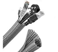 Romon 6M Guaina Cavi Intrecciata, 13-20mm Flessibile Self-closing Raccogli Cavi, Tagliabile Nascondi Cavi Guaina, Espandibile Copri Cavi Elettrici per TV Computer Ufficio Casa Auto- Grigio