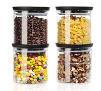 Romon Barattolo Vetro Con Coperchio, Set Di 4 (600ml Ciascuno), Trasparente impilabile, Contenitore Ermetico per Alimenti per conservare cereali, biscotti, pasta e caffè in grani