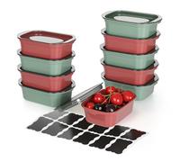 Romon Contenitori Ermetici per Alimenti, 10 Scatole Plastica con Coperchio, Contenitore Pranzo con Coperchio Sans BPA, Microdondibili e Lavabili in Lavastoviglie, 200ml(5 Verdi, 5 Rossi)