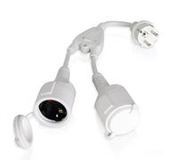 Romon Doppia Presa Schuko, Adattatore 2 in 1 con Cavo Prolunga Corto e Tappi Anti-polvere, IP44 Impermeabile Bianco, 16A/250V, per Uso Interno ed Esterno