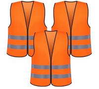 Romon Gilet Alta visibilità, 3 Pezzi Arancione Fluorescente Giubbotto Sicurezza Riflettente, Giubbotto Catarifrangente, Giubbotti di Sicurezza per Conducenti Cantiere Stradale Lavoratori Unisex