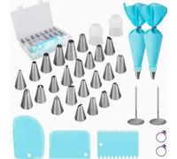 Romon Kit 35 Pezzi Sacca a Poche Blu, saccapoche con 24 beccucci, 2 sac a poche riutilizzabile TPU, anelli in silicone per decorazione di torte, biscotti, glassa e cupcake