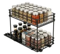 Romon Porta Spezie per Cucina, 2 Ripiani e Guide con Rotelle, Estensibile per Portaspezie - Si Fissa con Adesivo o Viti Alla Parete Della Cucina o All'anta Dell'armadio - Risparmia Spazio