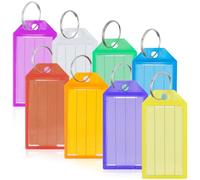 Romon Portachiavi in plastica, 40 pezzi, con etichette in carta vergine, coperchi trasparenti e anelli spaccati robusti, porta chiave assortite ID Eiquette, 5 colori
