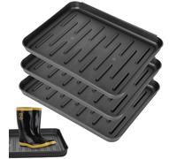 Romon Portascarpe, Set Da 3 Pezzi Nero In Plastica PP, Lavabile E Antimacchia, Con Bordo Rialzato, Ideale Per Scarpe Bagnate, Sporche E Ciotole Per Animali